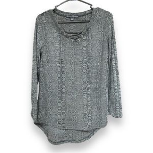 French Laundry Heather Grey Lace-Up Knit Top with Hi-Low Hem Medium